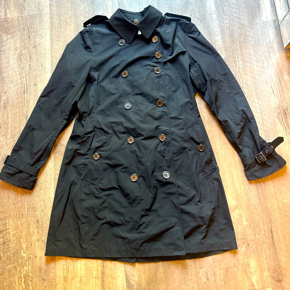 Authentic Burberry Brit Black Double-Breasted Waterproof Trench Coat- Size 12